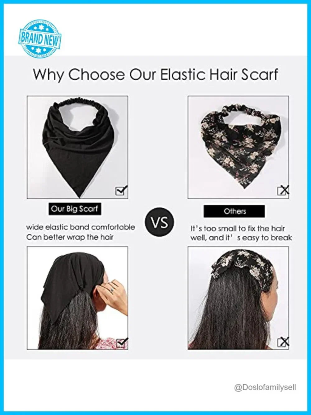 6 Pack Pre-Tied Triangle Hair Scarves with Clips Non Slip Headband